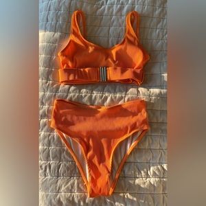 Bright orange ribbed bikini
